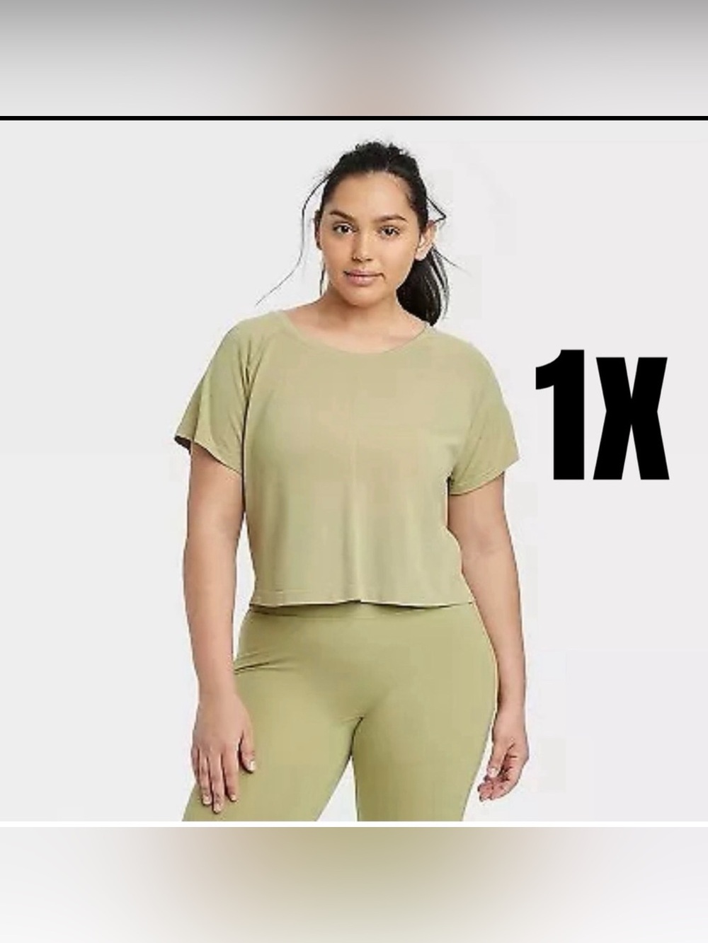 All in motion Olive green boxy crop seamless Tee size 1x